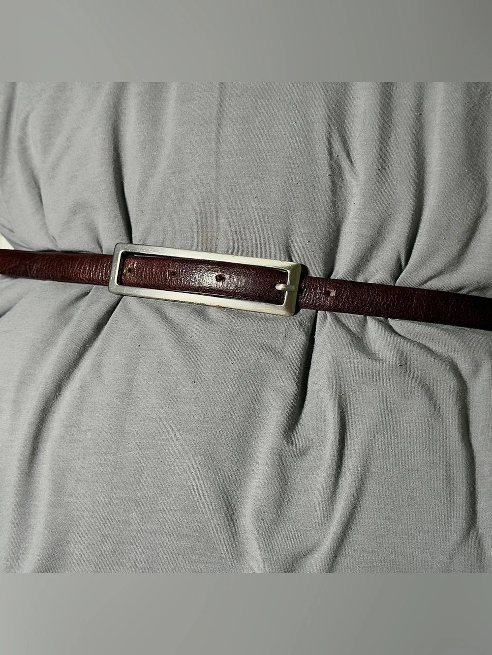 Brown Italian Leather Belt with Elongated Silver Buckle